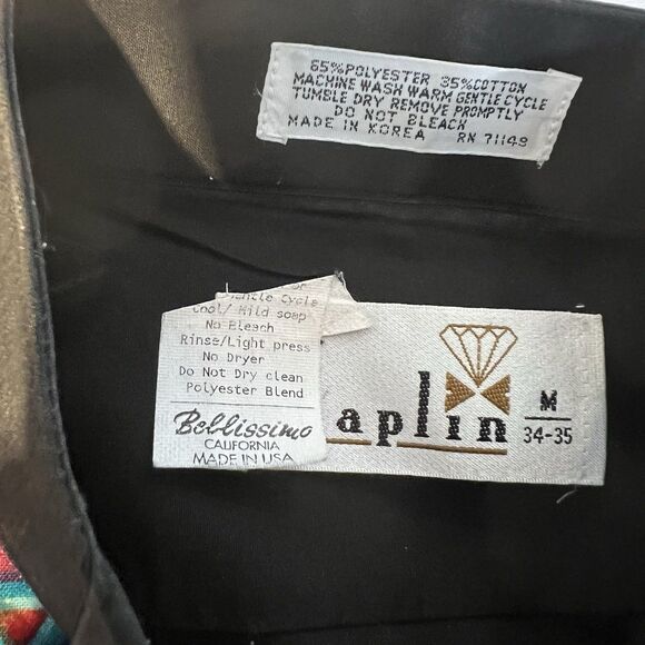 VTG Chaplin Southwestern Western Rodeo Aztec Black Button Long Sleeve Embelished - Picture 4 of 8